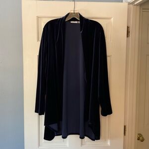 Susan Graver Knit Velvet Long Sleeve Cascade Front Cardigan Blue Plus Size 2X